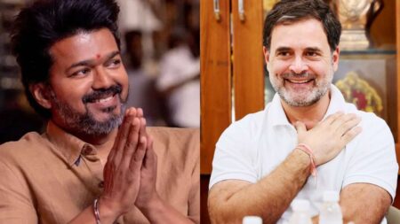 तमिलनाडु विधानसभा चुनाव 2026 में TVK के मजबूत प्रदर्शन से राज्य की राजनीति में हलचल तेज हो गई है। थलापति विजय को राहुल गांधी ने फोन कर बधाई दी, जिससे नए राजनीतिक समीकरणों की अटकलें बढ़ गई हैं।